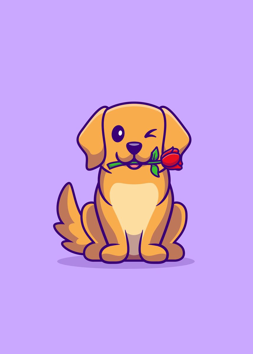 'Cute dog with rose flower' Poster, picture, metal print, paint by Le ...
