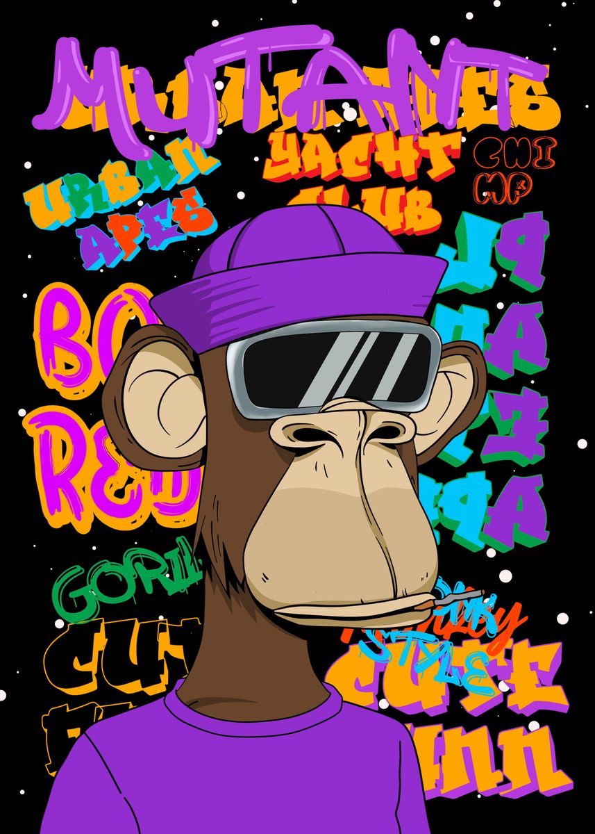 'Bored ape purple' Poster, picture, metal print, paint by Magic Apes ...
