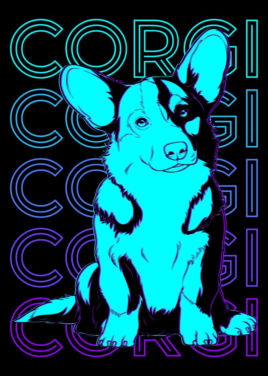 'Corgi Retro' Poster, picture, metal print, paint by AestheticAlex ...