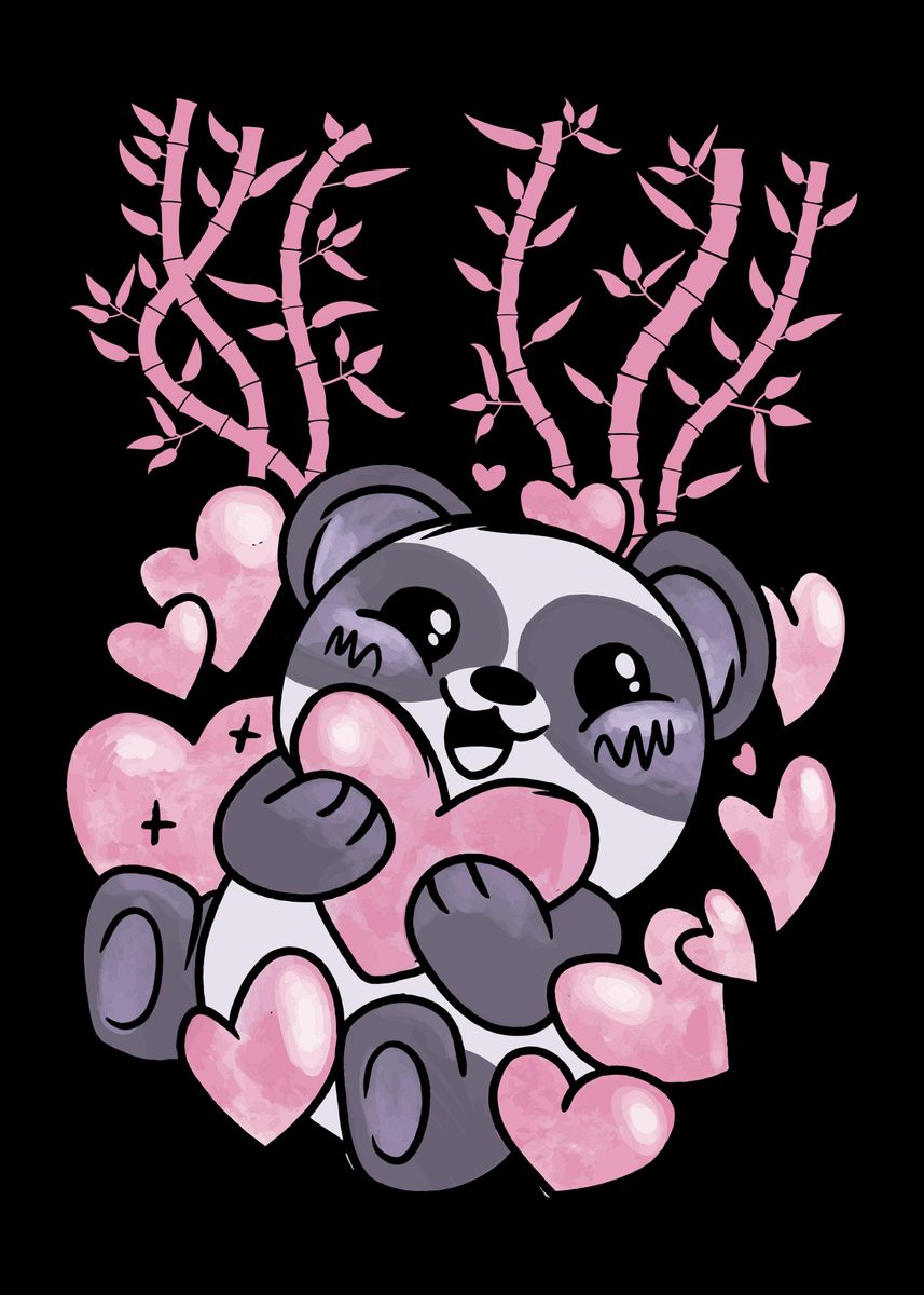 Panda Kawaii Panda with Heart Nose | Poster