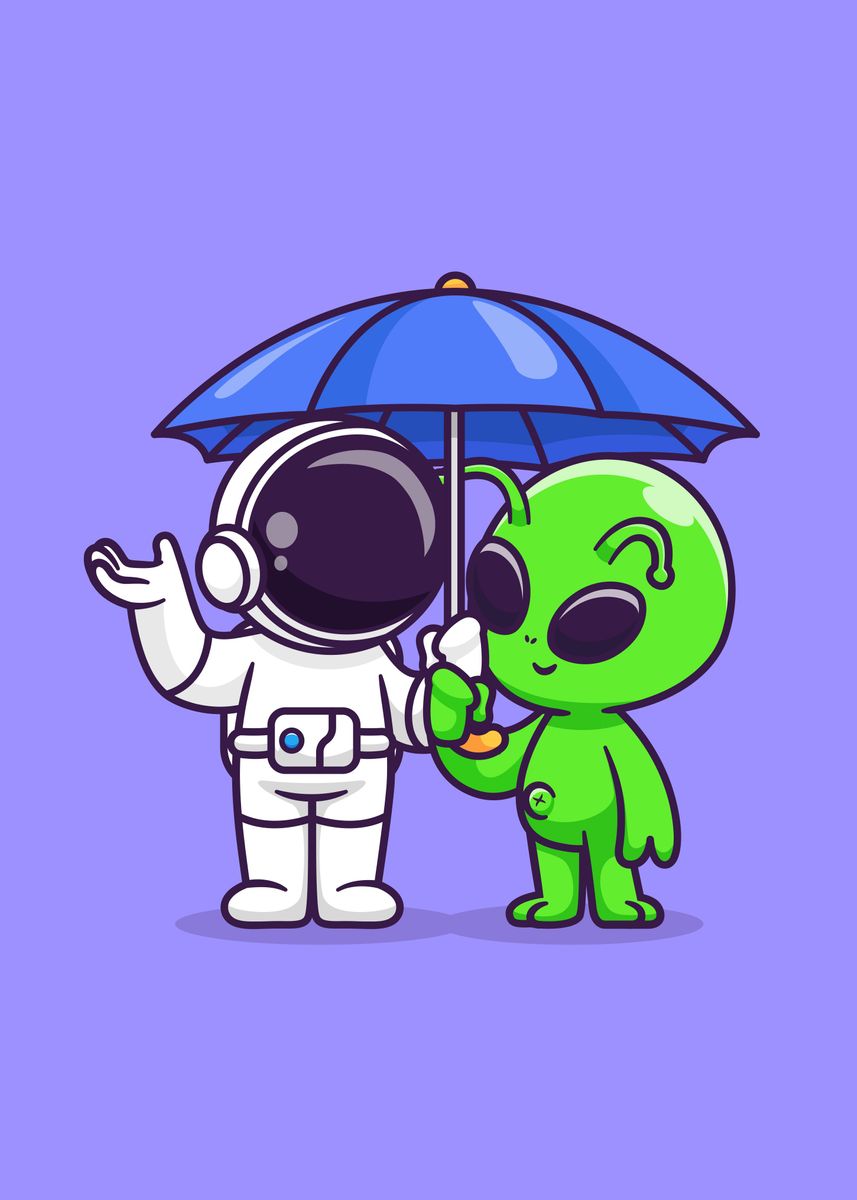 'Cute astronaut and alien' Poster, picture, metal print, paint by Le ...