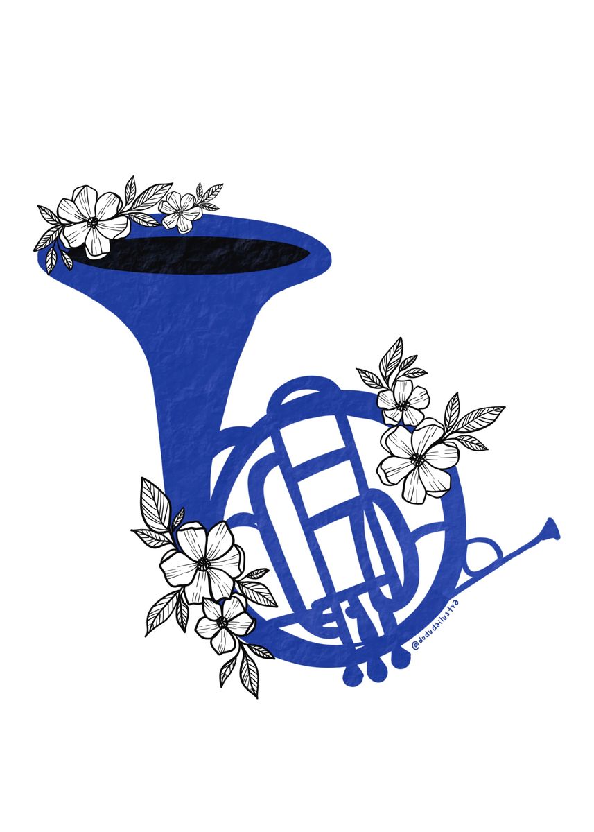 'Blue French horn floral ' Poster by Eduarda de Oliveira Displate