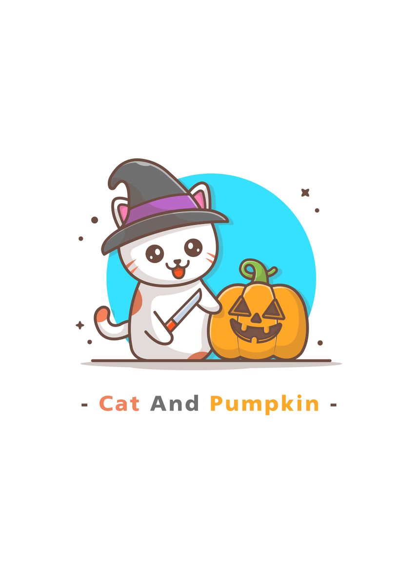 'Witch cat carve pumpkin' Poster, picture, metal print, paint by Le Duc ...
