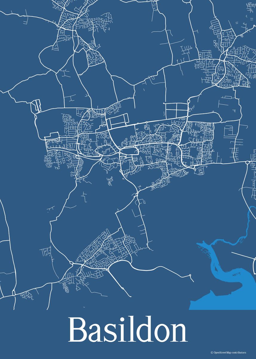'Basildon UK Blue Map' Poster, picture, metal print, paint by Mappingz ...