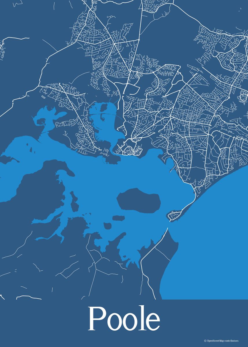 'Poole UK Blue Map' Poster by Mappingz Displate