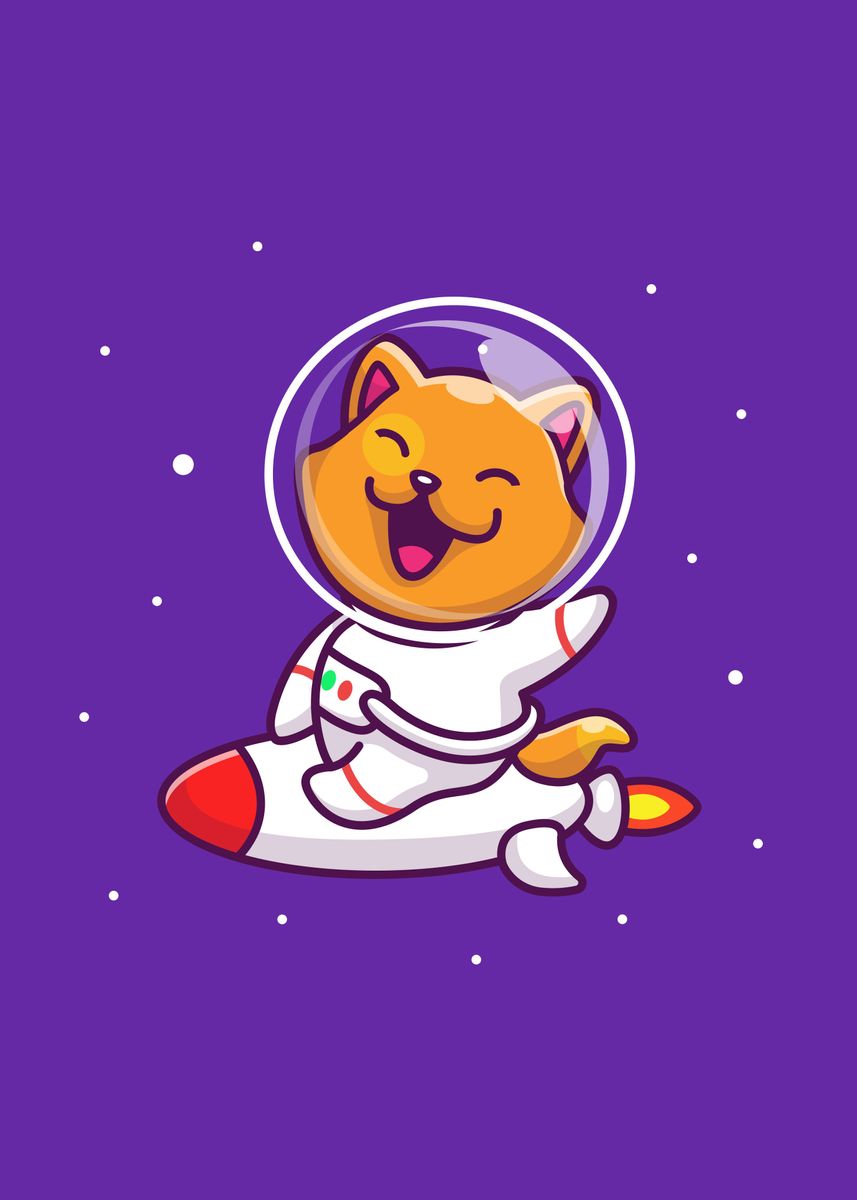 'cat riding on rocket' Poster, picture, metal print, paint by Le Duc ...
