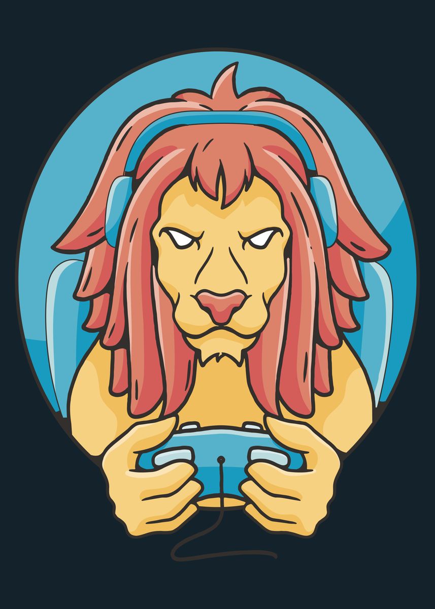 'Gamer lion character' Poster, picture, metal print, paint by ...