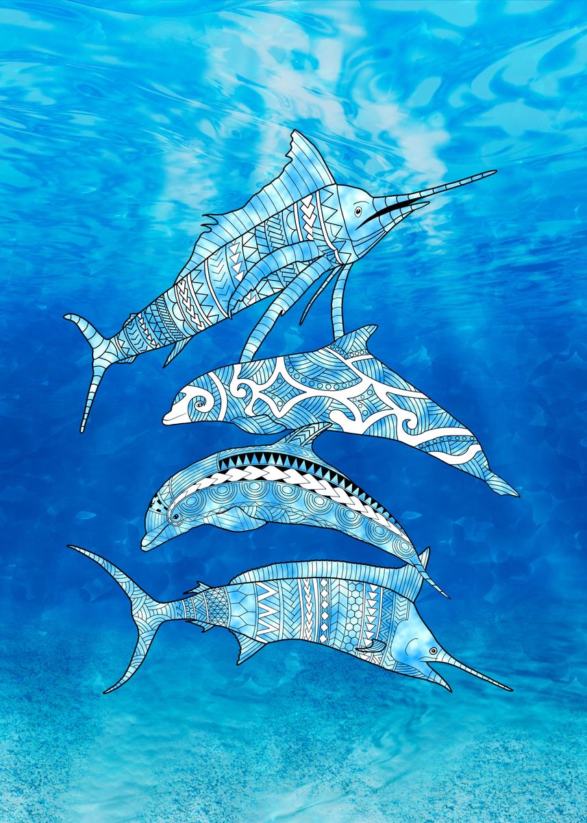 Tribal Ocean Animals' Poster by Chris MacDonald | Displate