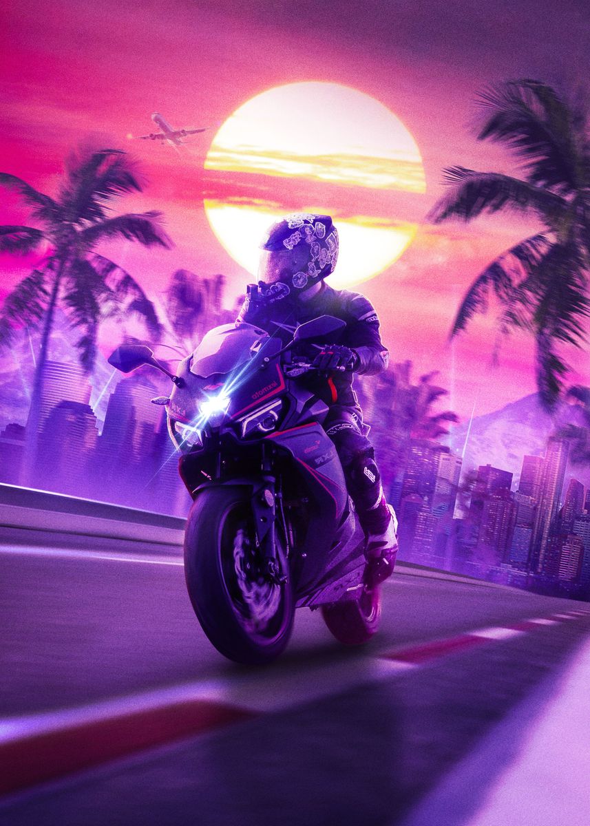 'Synthwave Rider' Poster, picture, metal print, paint by Jxime | Displate