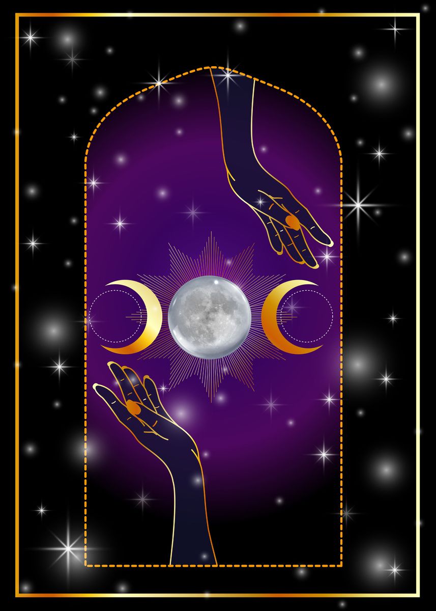 'Mystic Hands triple moon' Poster, picture, metal print, paint by ...