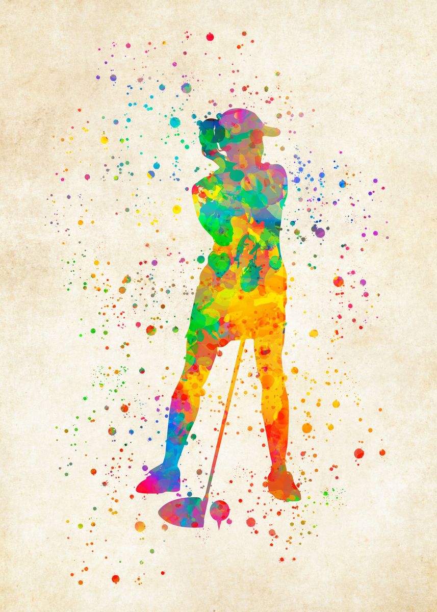 'Golfer Watercolor' Poster, picture, metal print, paint by Ollie Reid ...