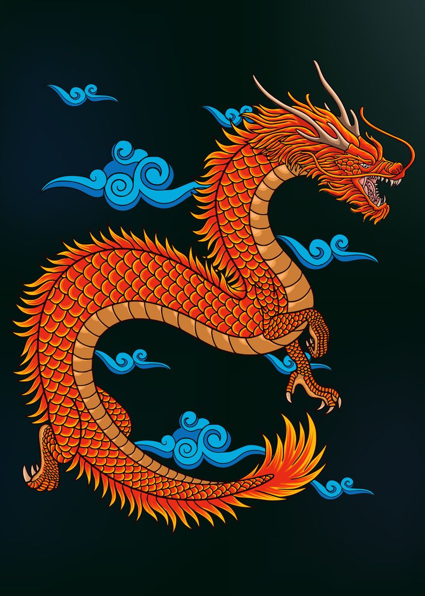 'Asian Red Dragon' Poster, picture, metal print, paint by Ardiyan ...