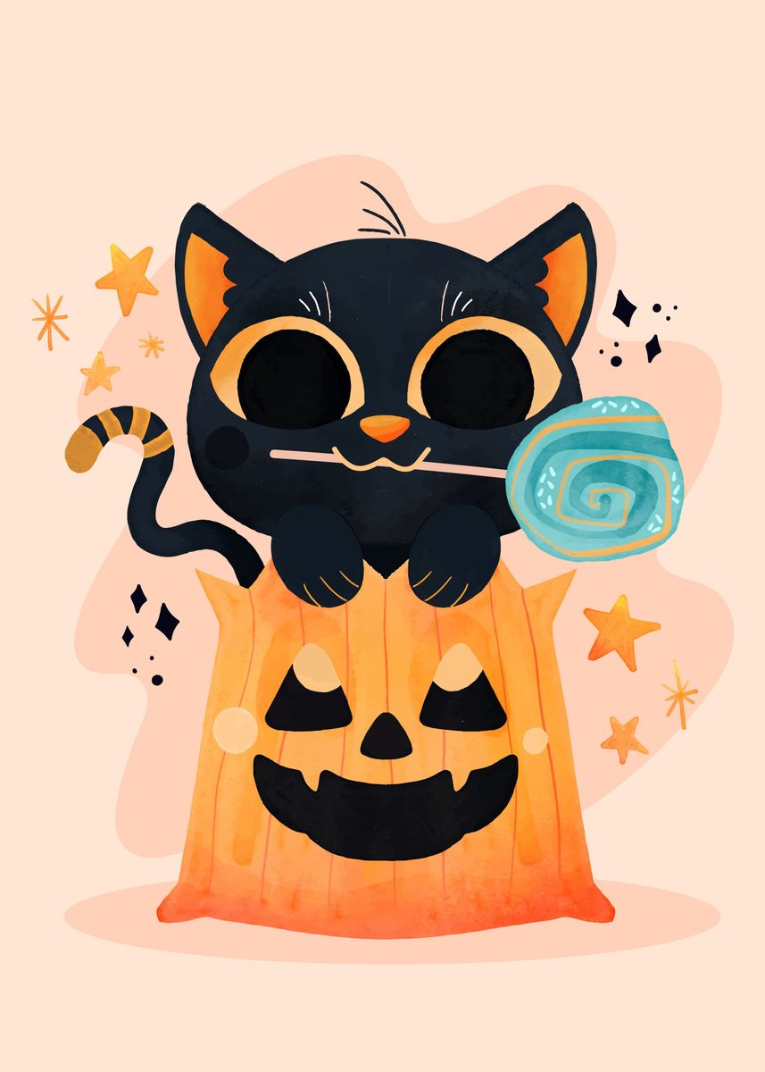 'Halloween Cat' Poster, picture, metal print, paint by Le Duc Hiep ...