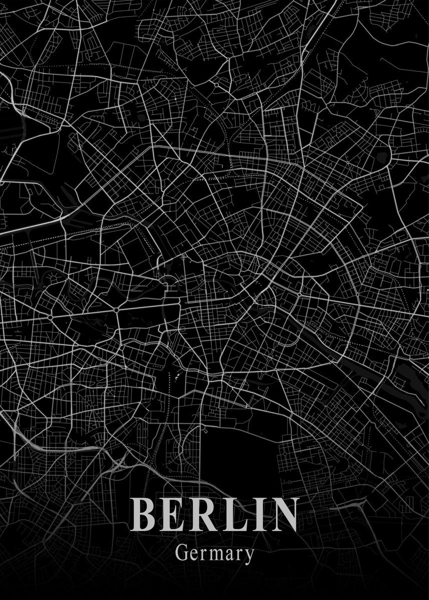 'Berlin City Map Dark' Poster, picture, metal print, paint by Nae ...