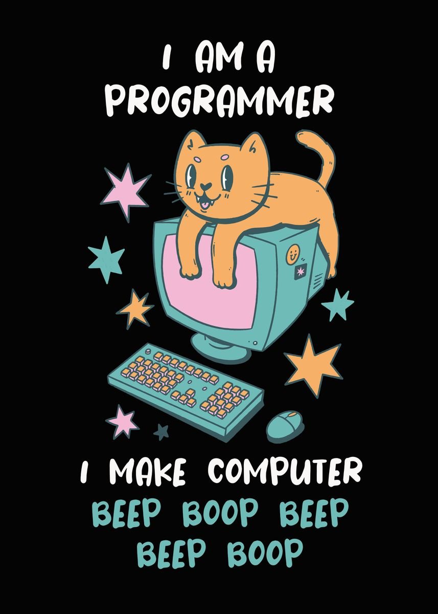 'Cat programmer' Poster, picture, metal print, paint by Simon Darren ...