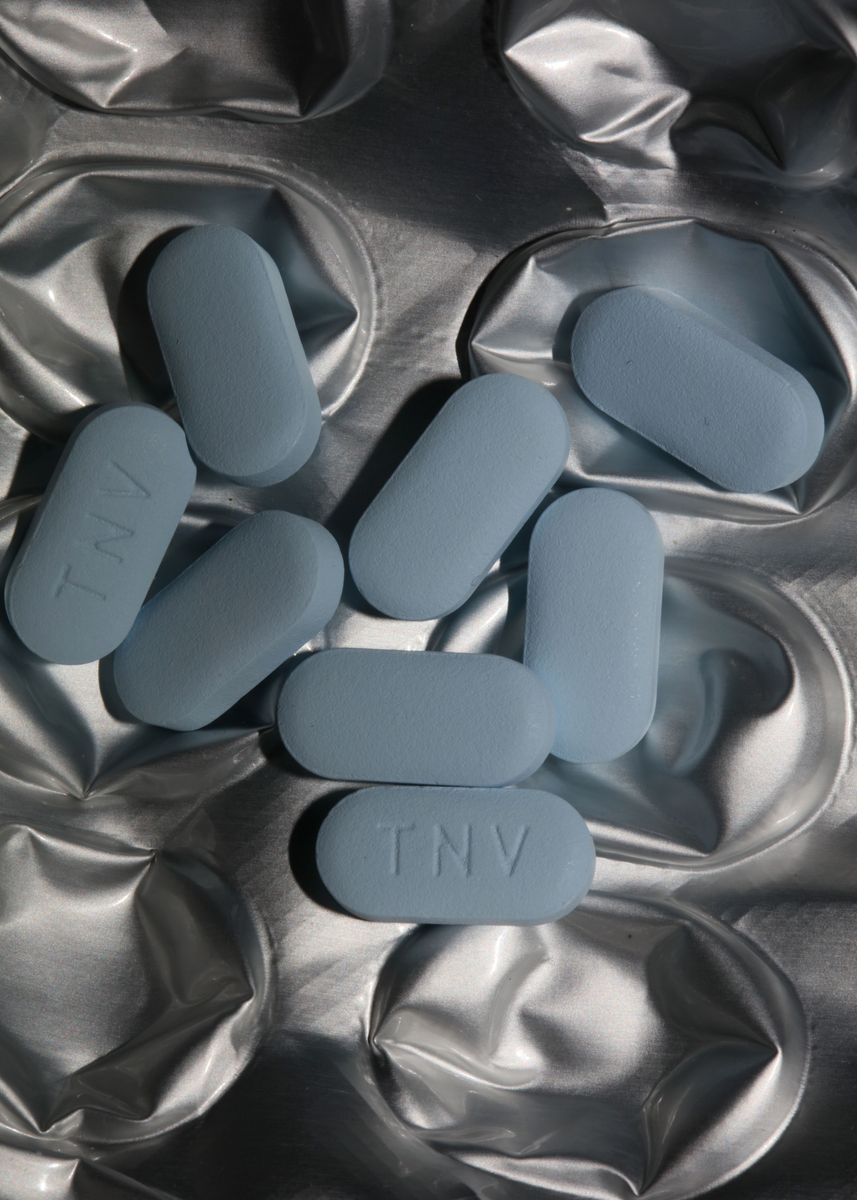 'Medical blue pills macro' Poster, picture, metal print, paint by