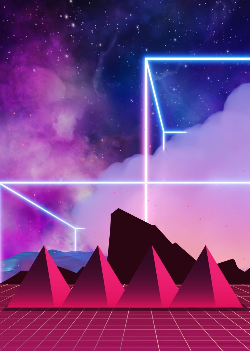 'Vaporwave Pyramids' Poster by Simon Clement | Displate