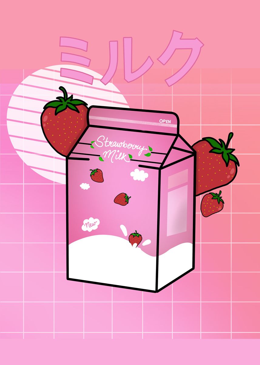 'japanese Strawberry Milk' Poster, picture, metal print, paint by ...