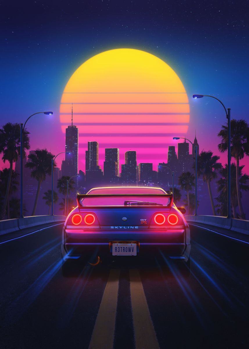 'Synthwave Retro Outrun' Poster, picture, metal print, paint by ...