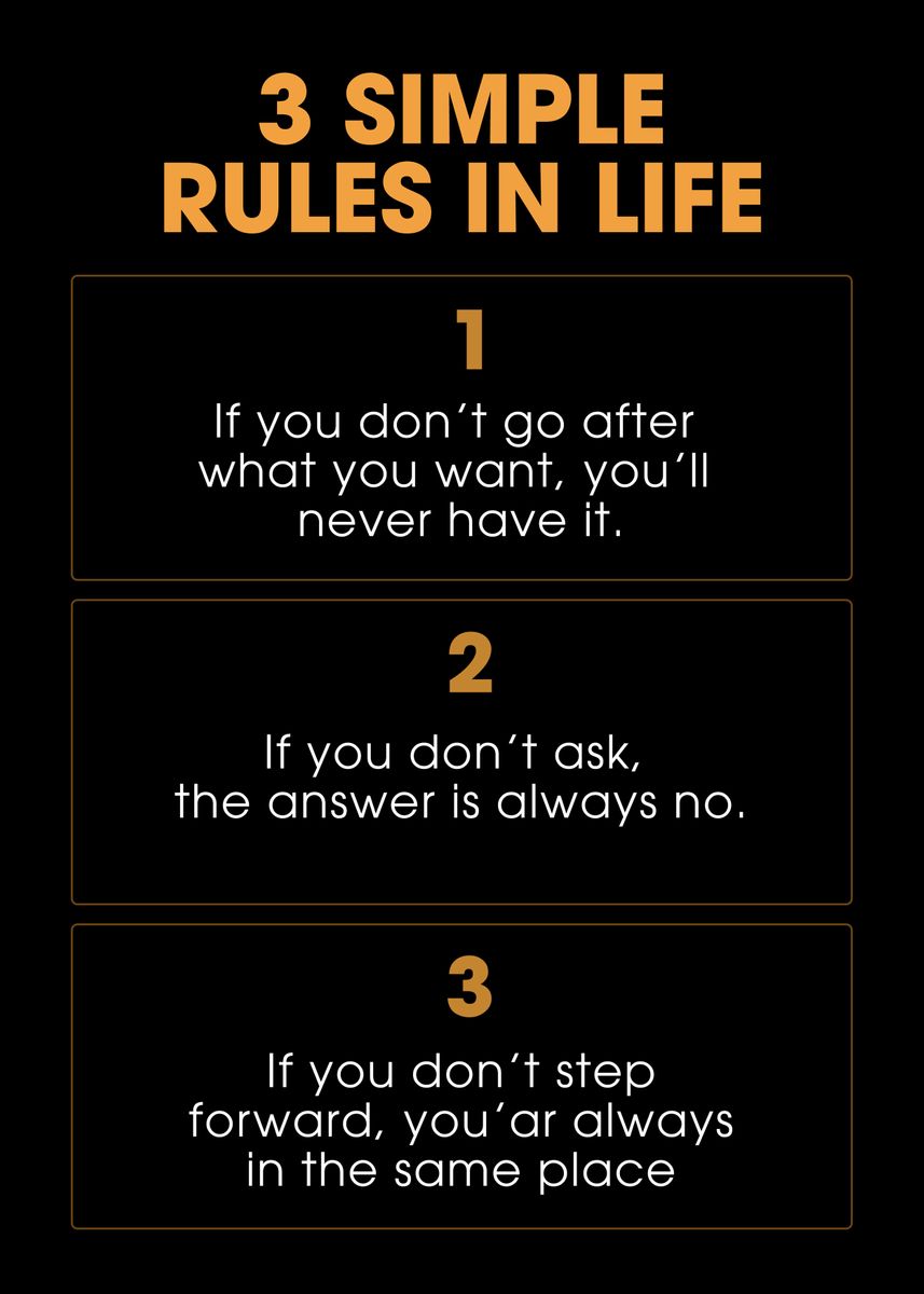'3 simple rules in life' Poster, picture, metal print, paint by Boon Bi ...