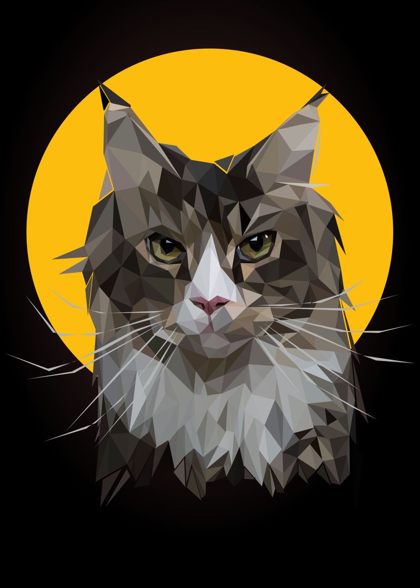 'cute Cat ' Poster, Picture, Metal Print, Paint By Lowpoly Posters ...