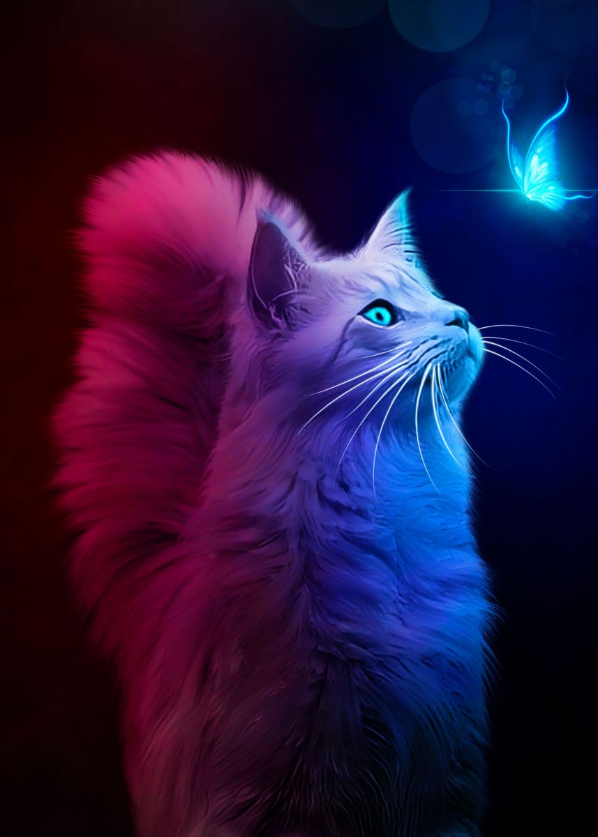 'neon cat ' Poster, picture, metal print, paint by sinnois | Displate