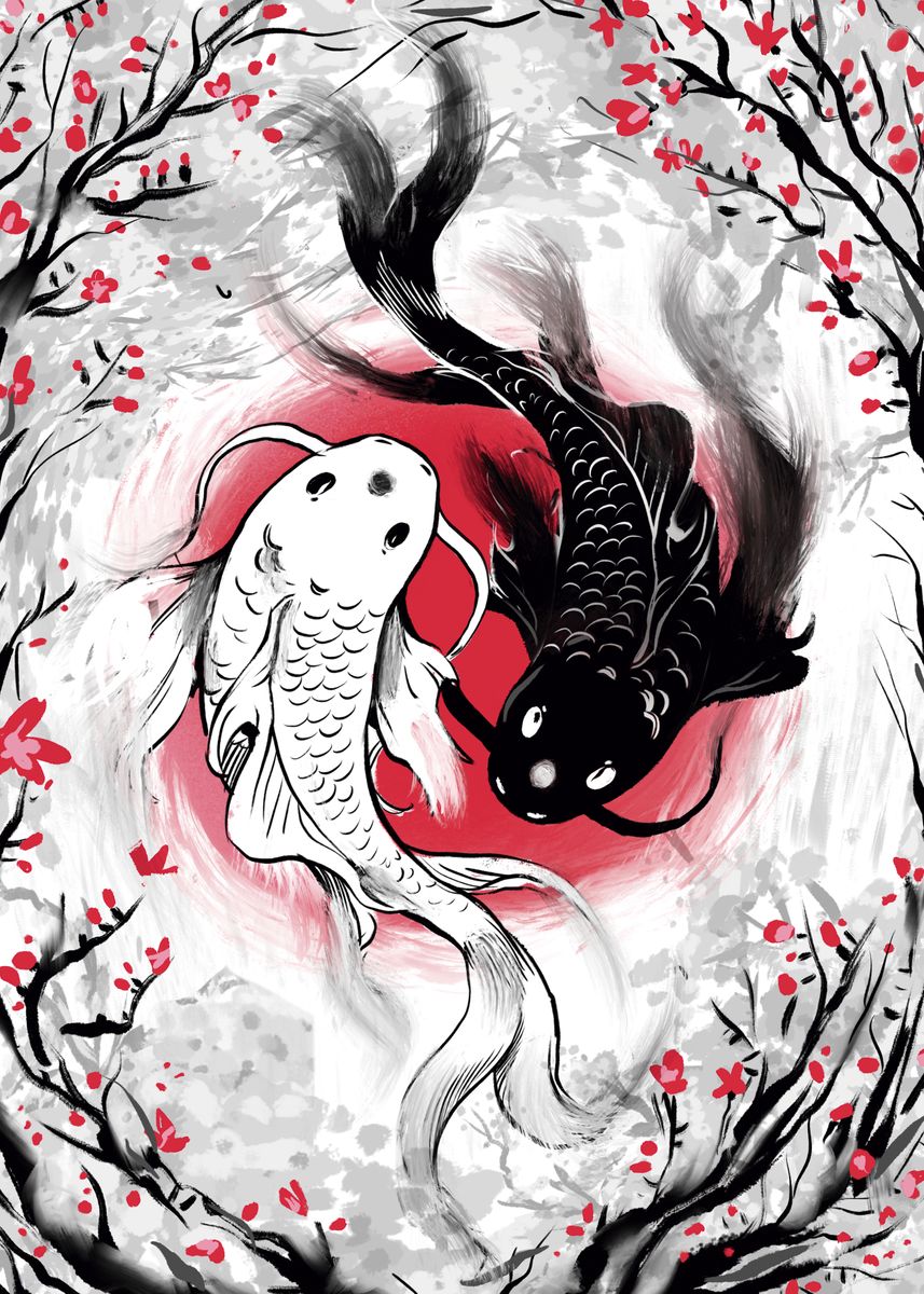 'Koi fish Balance yin yang' Poster, picture, metal print, paint by ...