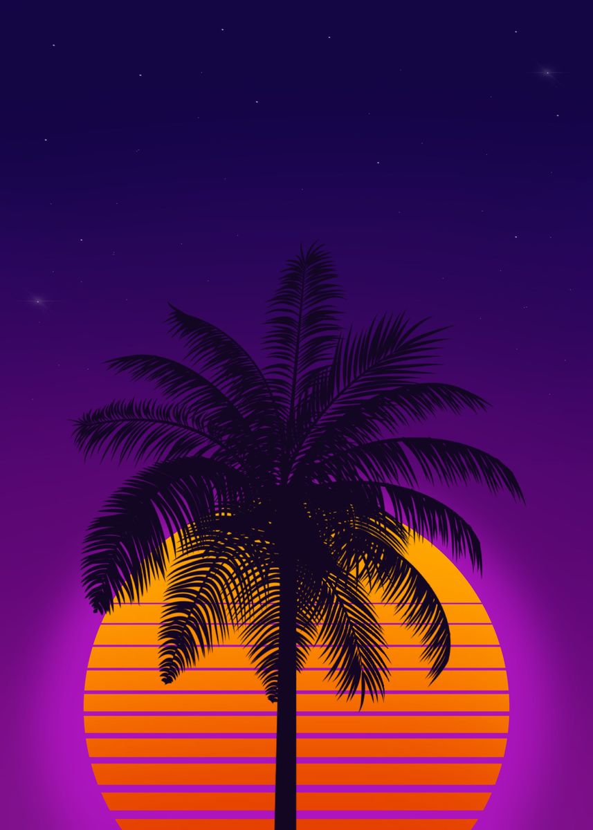 'Palm Tree Retro Neon Light' Poster by Adriel Vector | Displate