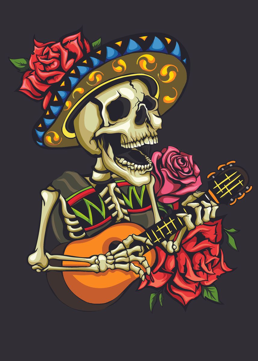 'mexican Skull Guitar' Poster, Picture, Metal Print, Paint By Freddie 