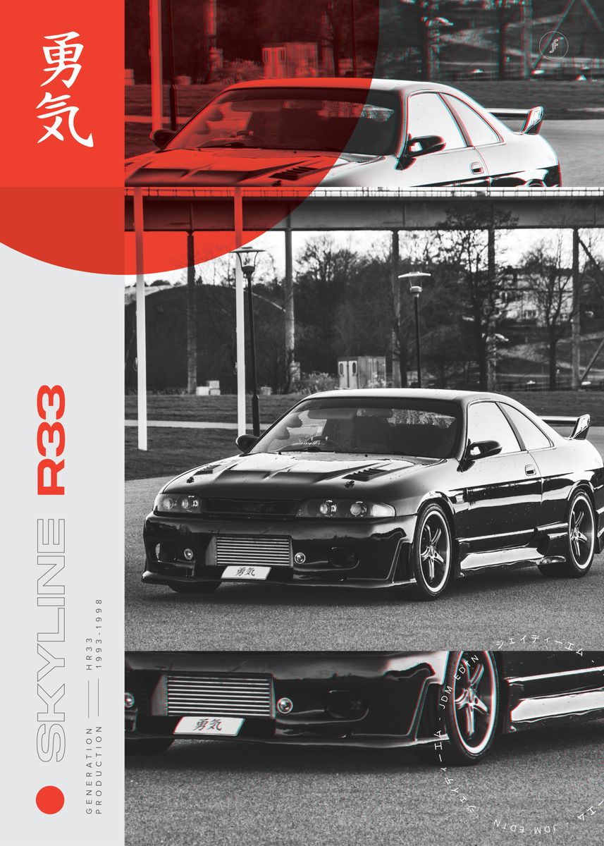 'JDM Nissan Skyline R33' Poster, picture, metal print, paint by Jakub ...