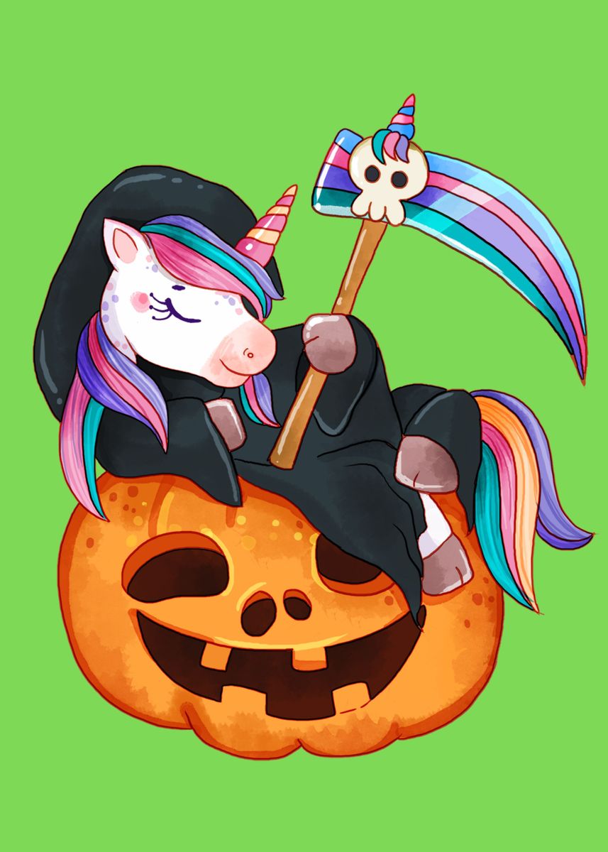'Halloween Unicorn Pumpkin' Poster by Creativity Art Displate