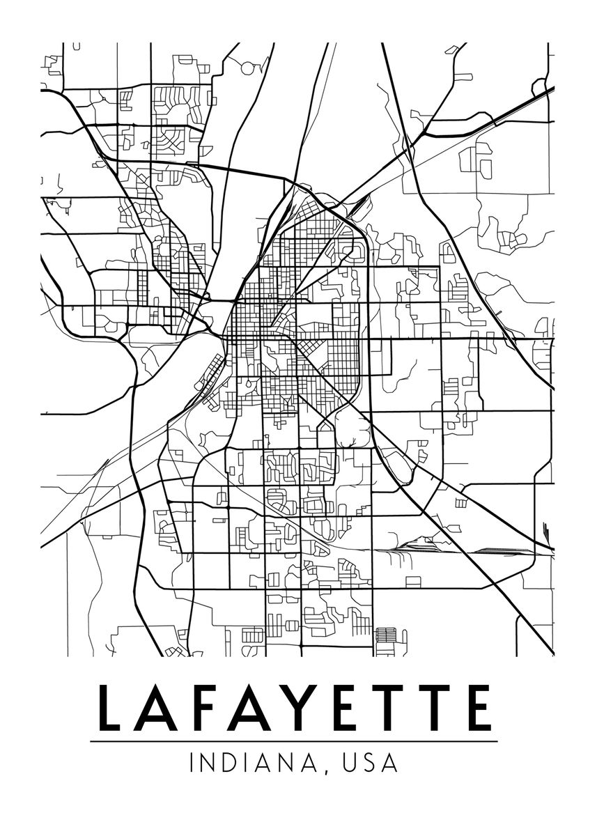 'Lafayette Indiana USA Map' Poster, picture, metal print, paint by Neo