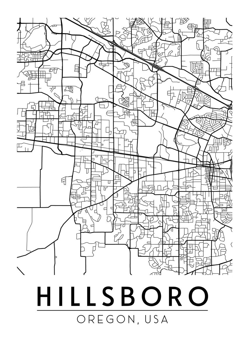 'Hillsboro Oregon Map' Poster, picture, metal print, paint by Neo