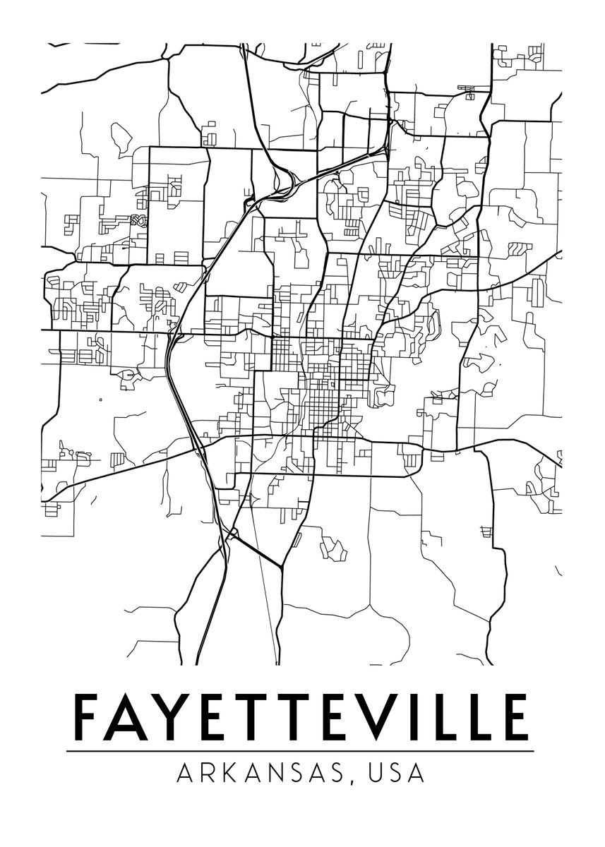 'Fayetteville Arkansas Map' Poster, picture, metal print, paint by Neo