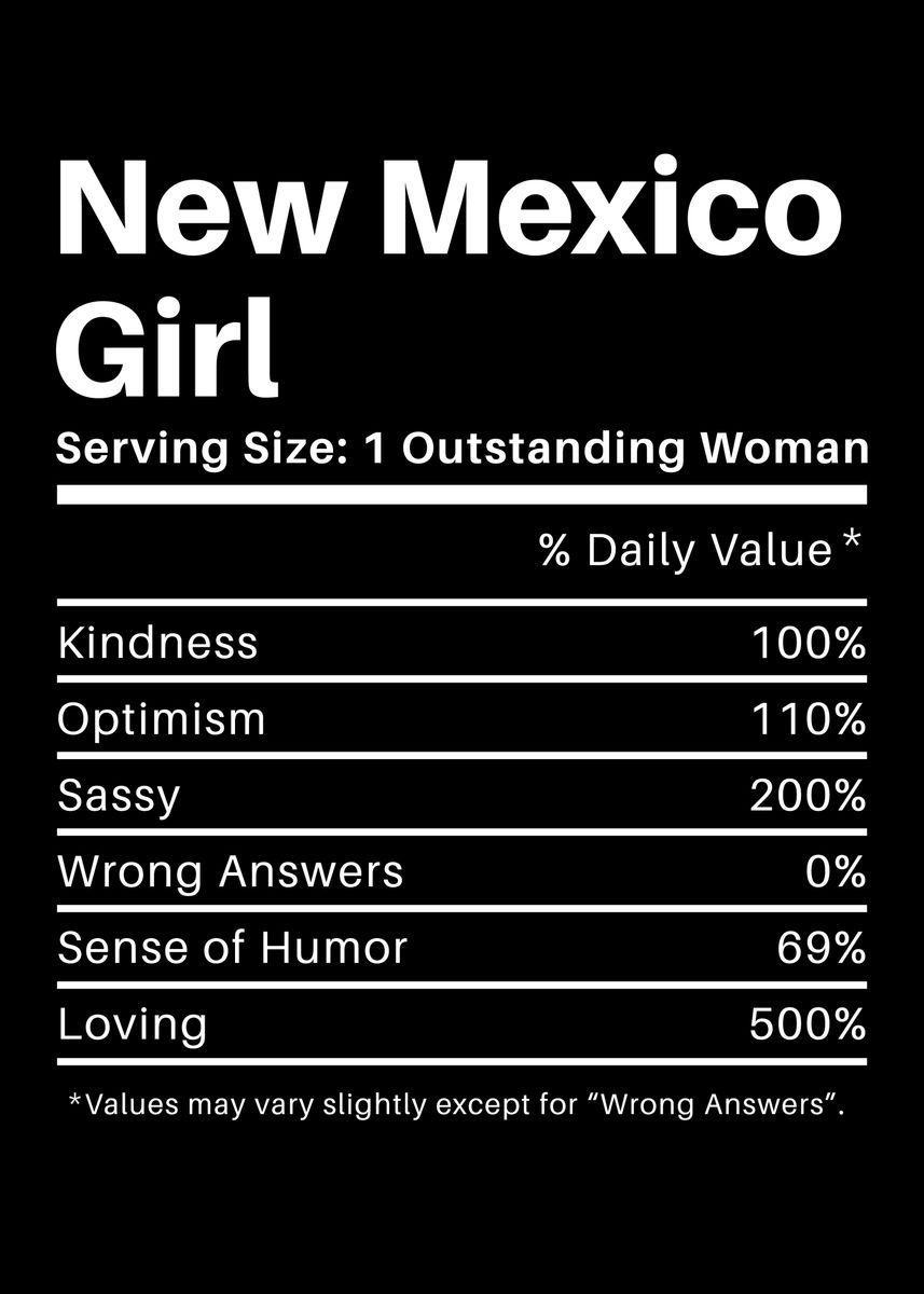 'New Mexico Girl Nutrition' Poster, picture, metal print, paint by