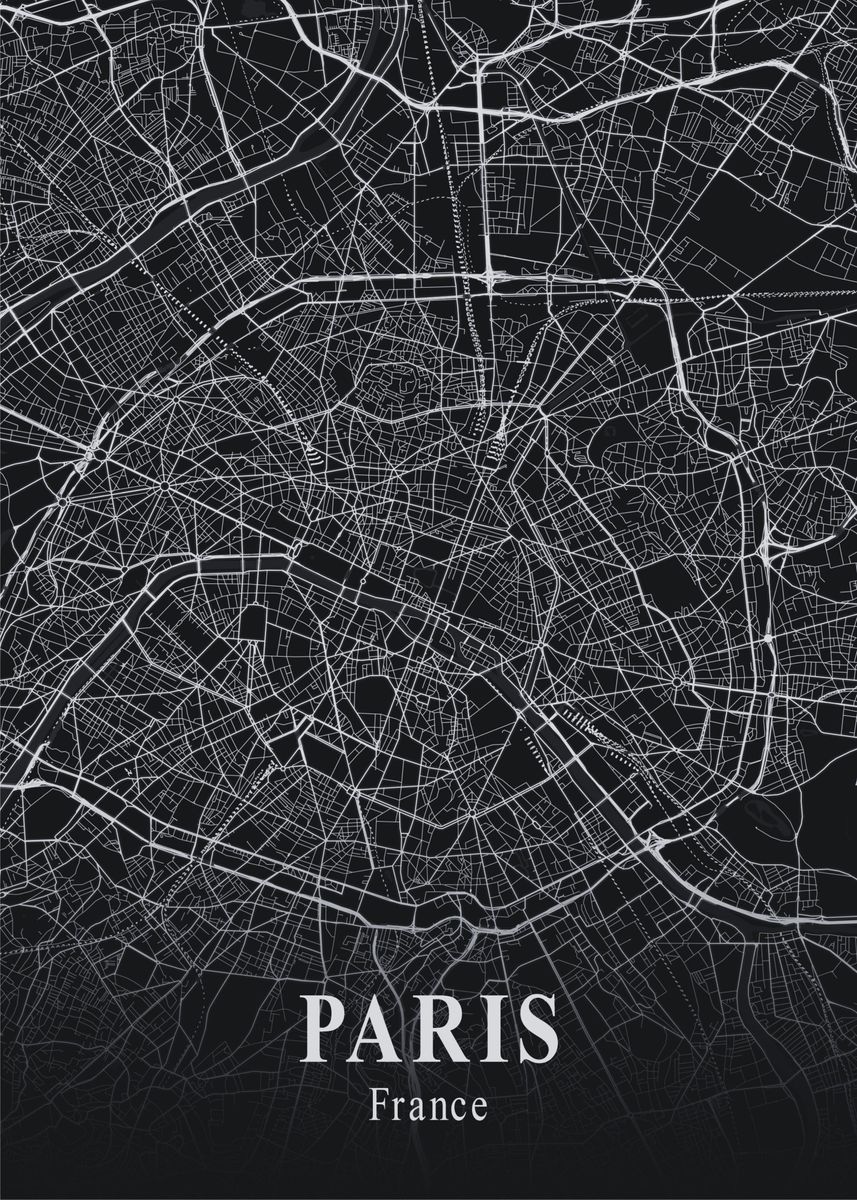 'Paris City Map' Poster, picture, metal print, paint by Nae | Displate