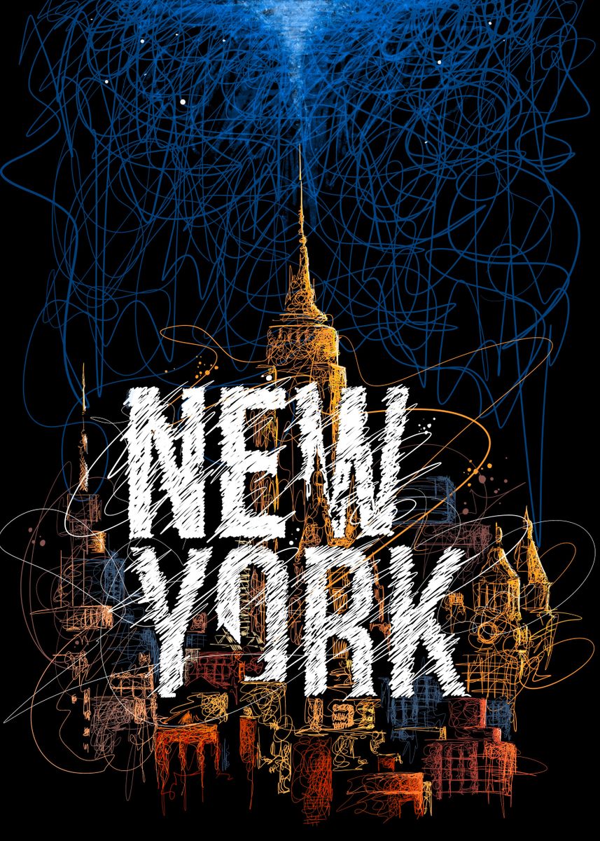 'New York City scribble art' Poster by yunur mawan Displate