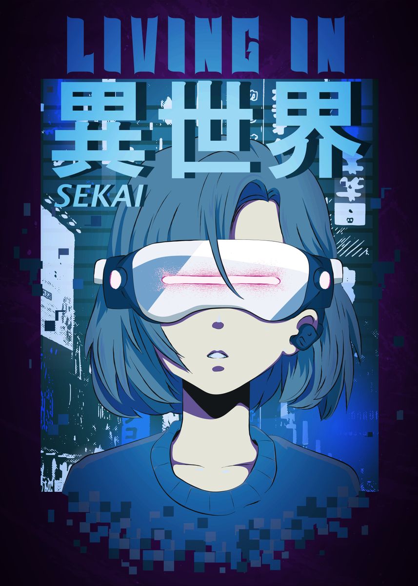 'Virtual Reality Anime Girl' Poster, picture, metal print, paint by