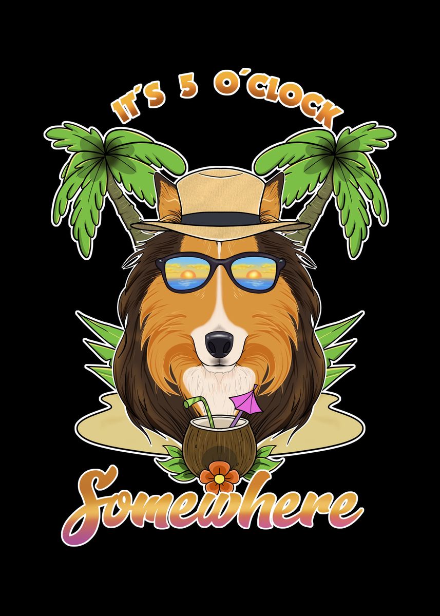 'collie Drinking Beach' Poster By Maximusdesigns 