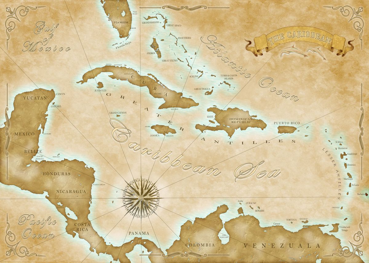 ‘Vintage Caribbean Map’ Poster by Chris MacDonald | Displate