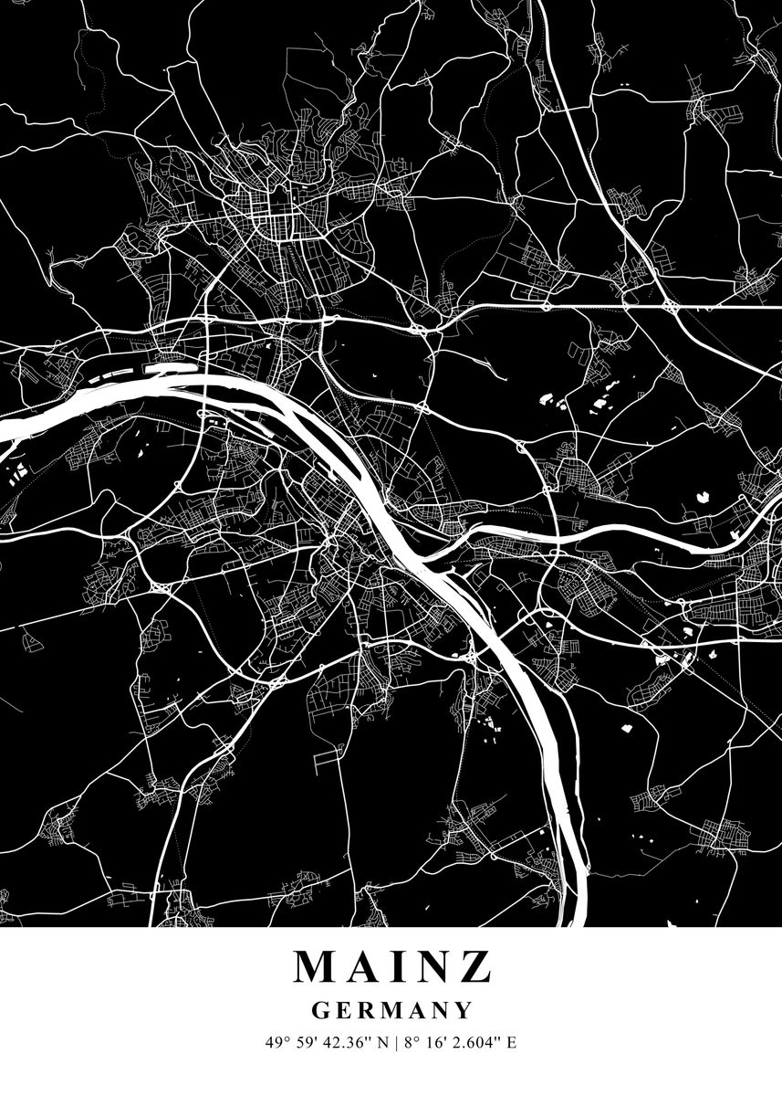 'Mainz City Map Germany' Poster, picture, metal print, paint by Max ...