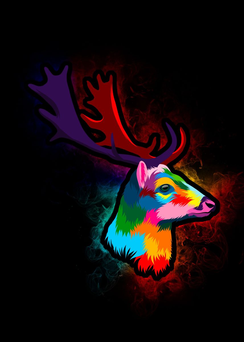 ‘Deer Head Smoky’ Poster, picture, metal print, paint by Black Iris