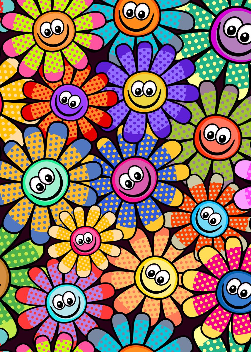 'Happy Floral Faces' Poster, picture, metal print, paint by Prawny ...