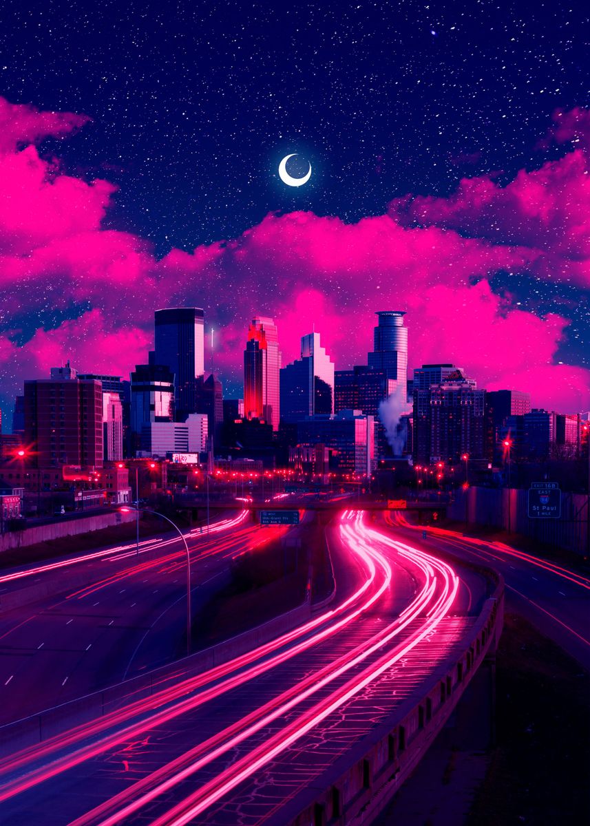 'Neon City' Poster, picture, metal print, paint by NeonArt1984 | Displate