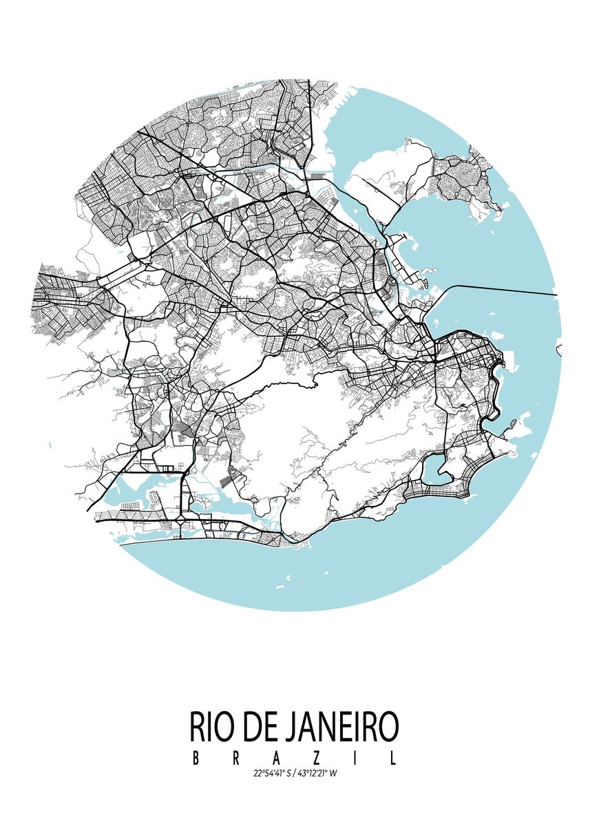 'Rio City Map Circle' Poster, picture, metal print, paint by deMAP ...