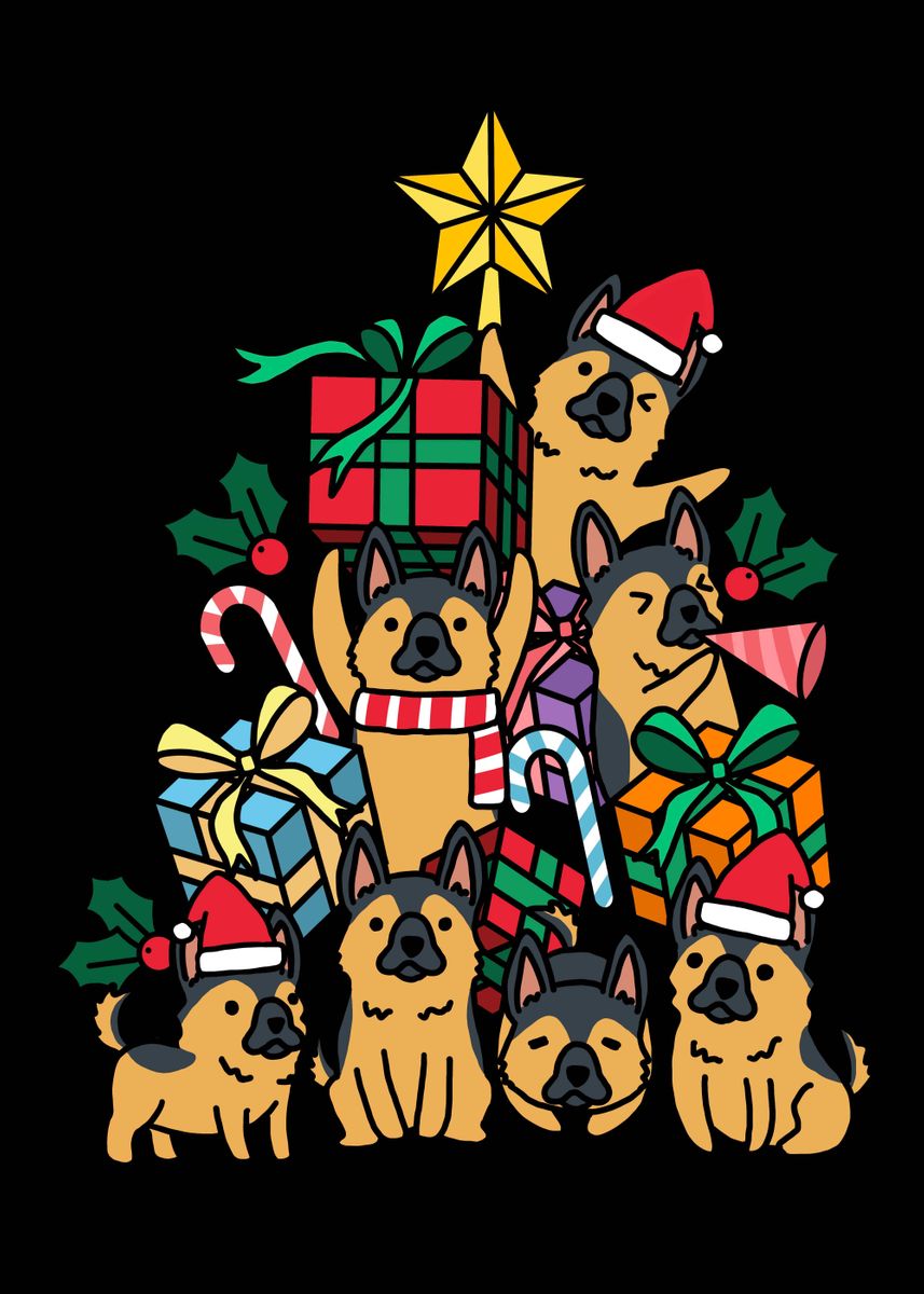 'German Shepherd Christmas' Poster, picture, metal print, paint by ...