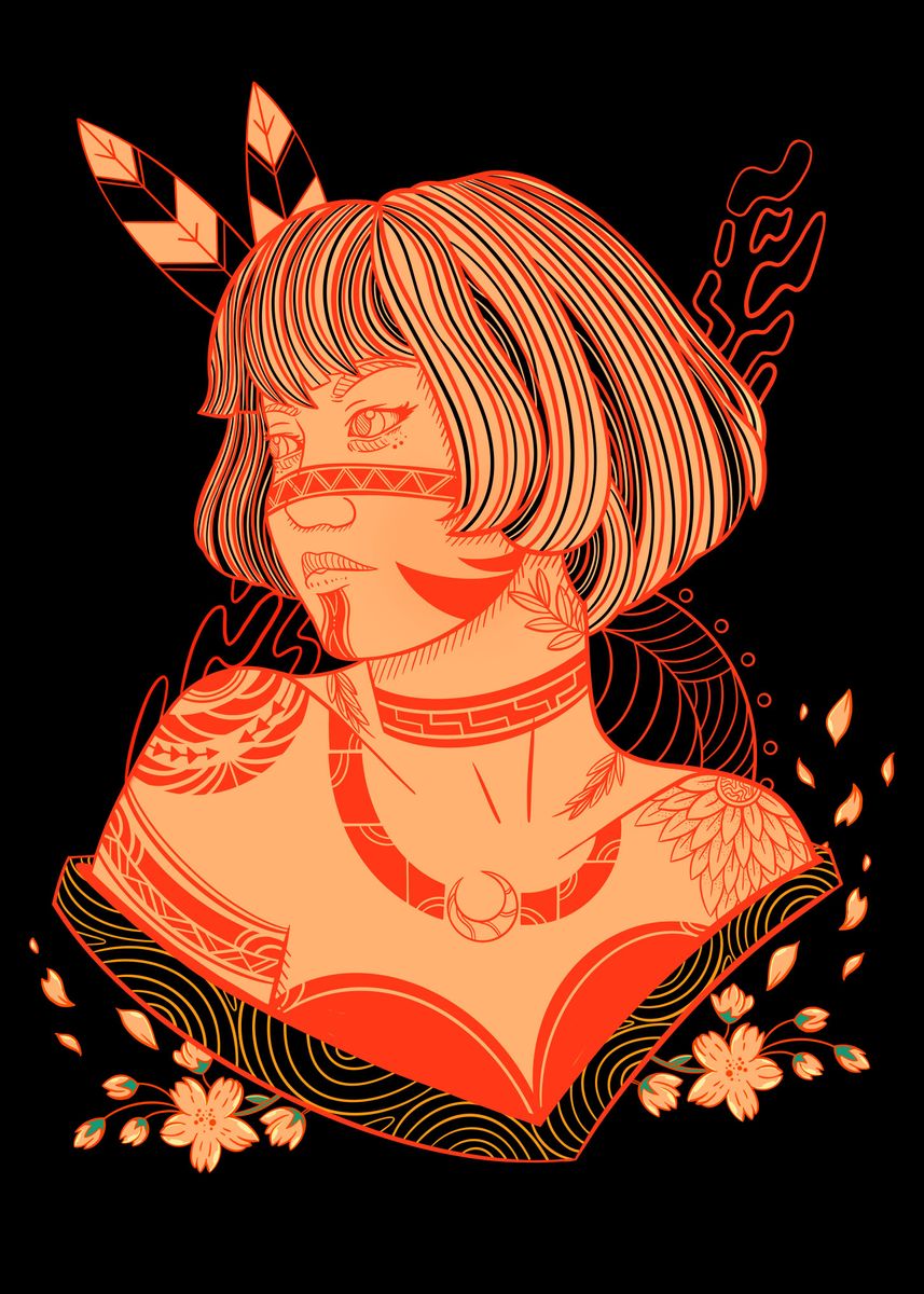 'Red Orange Tribe' Poster, picture, metal print, paint by ArtThree ...