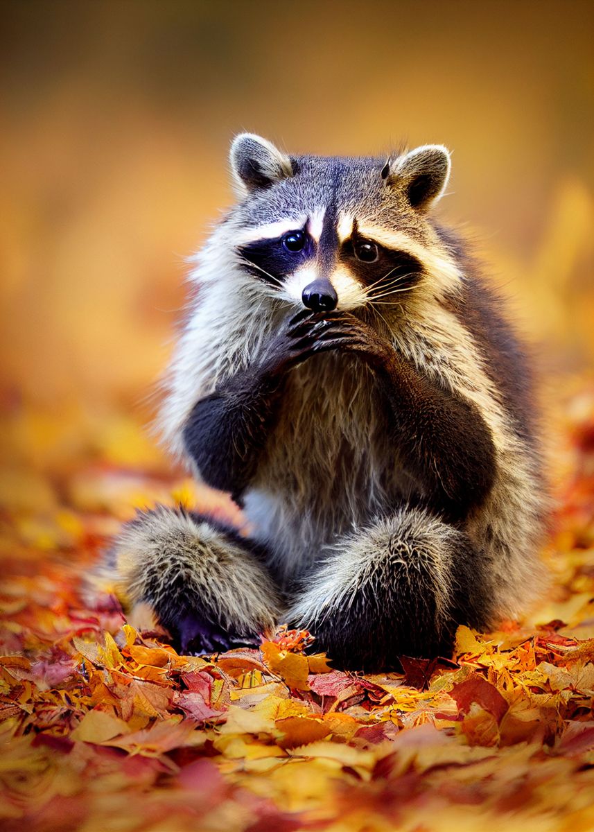 'Raccoon in Autumn' Poster, picture, metal print, paint by Wild Raccoon ...
