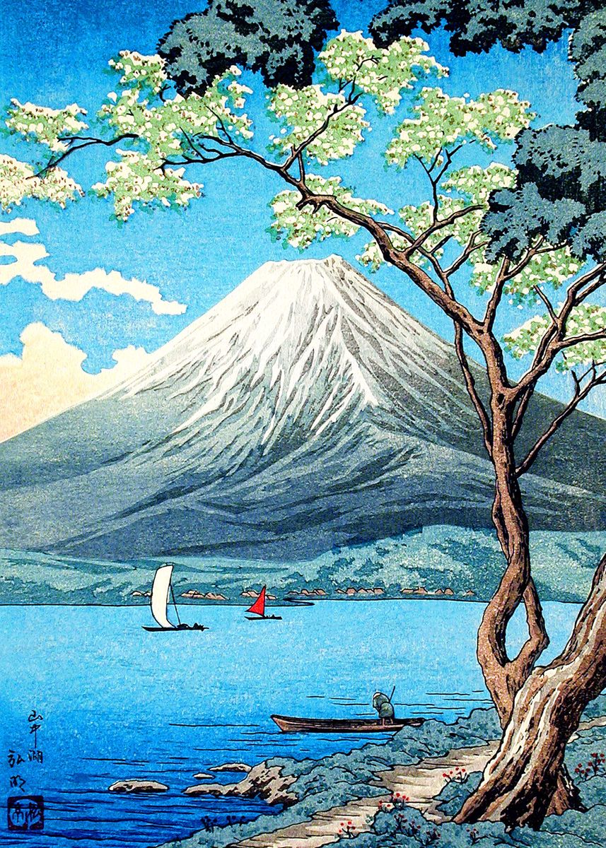 DUWART Premium Çerçevesiz Poster Hiroaki Takahashi Mount Fuji From Lake Yamanaka