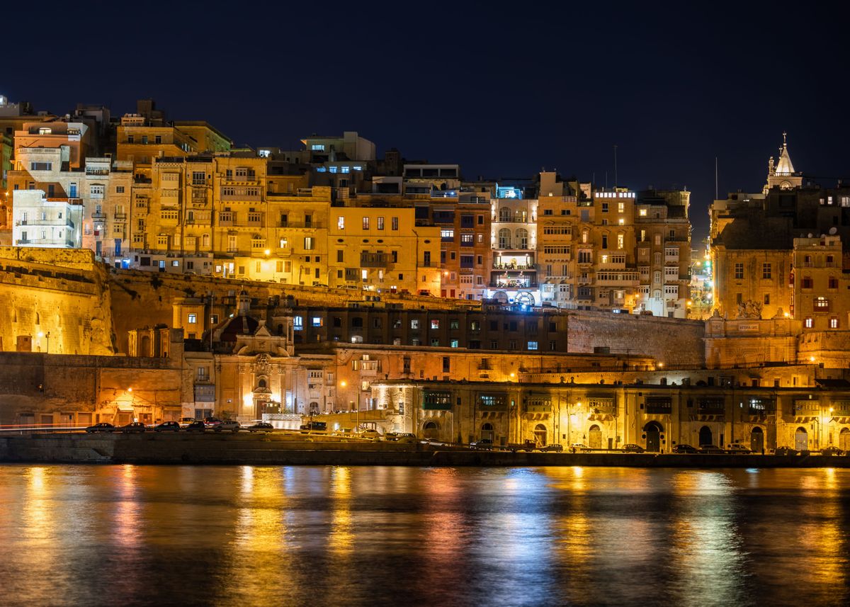 'Valletta At Night In Malta' Poster by Socratubik Displate